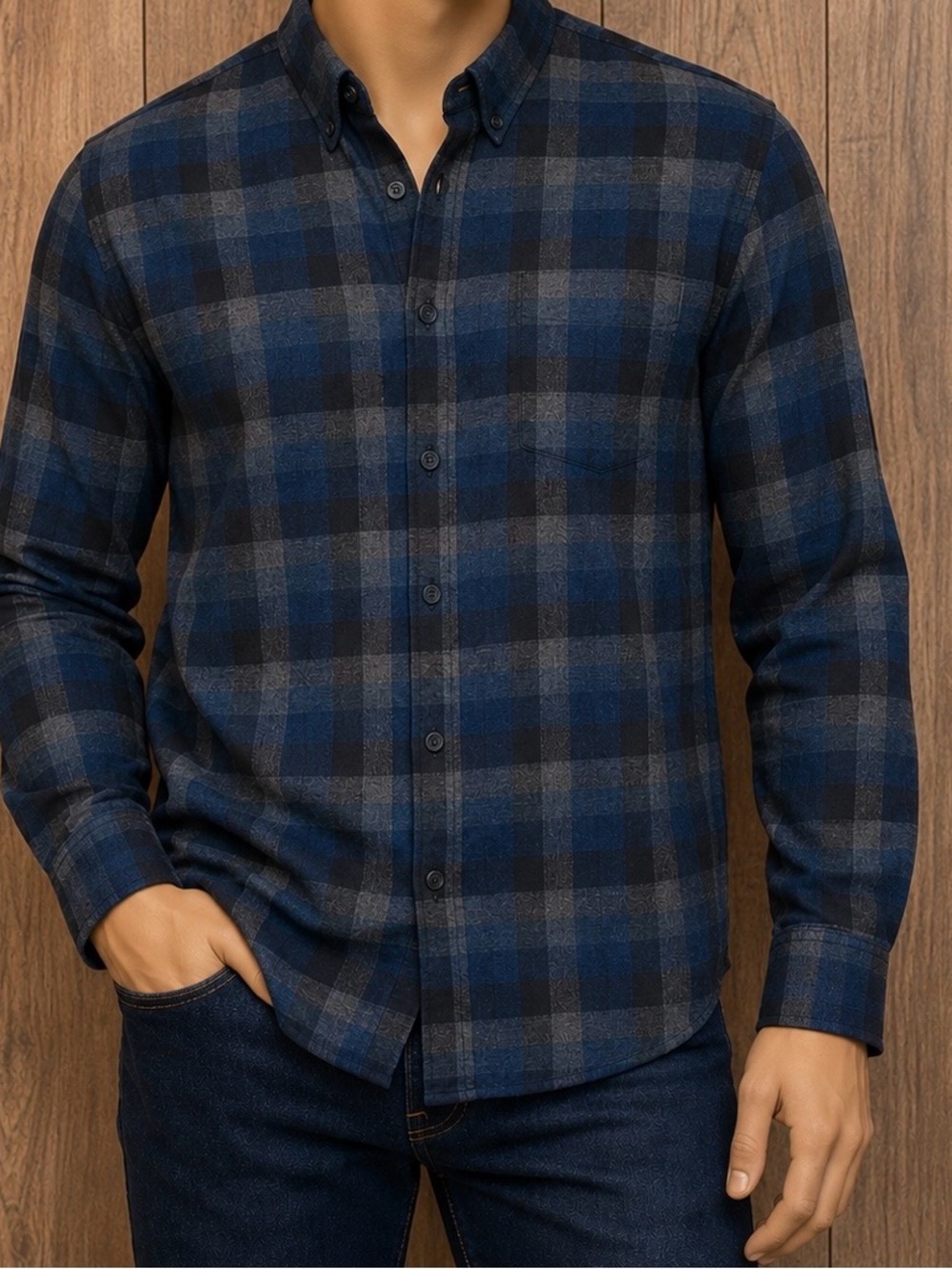 Men's Blue Plaid Button-Down Shirt Weatherproof flannel Large NWT